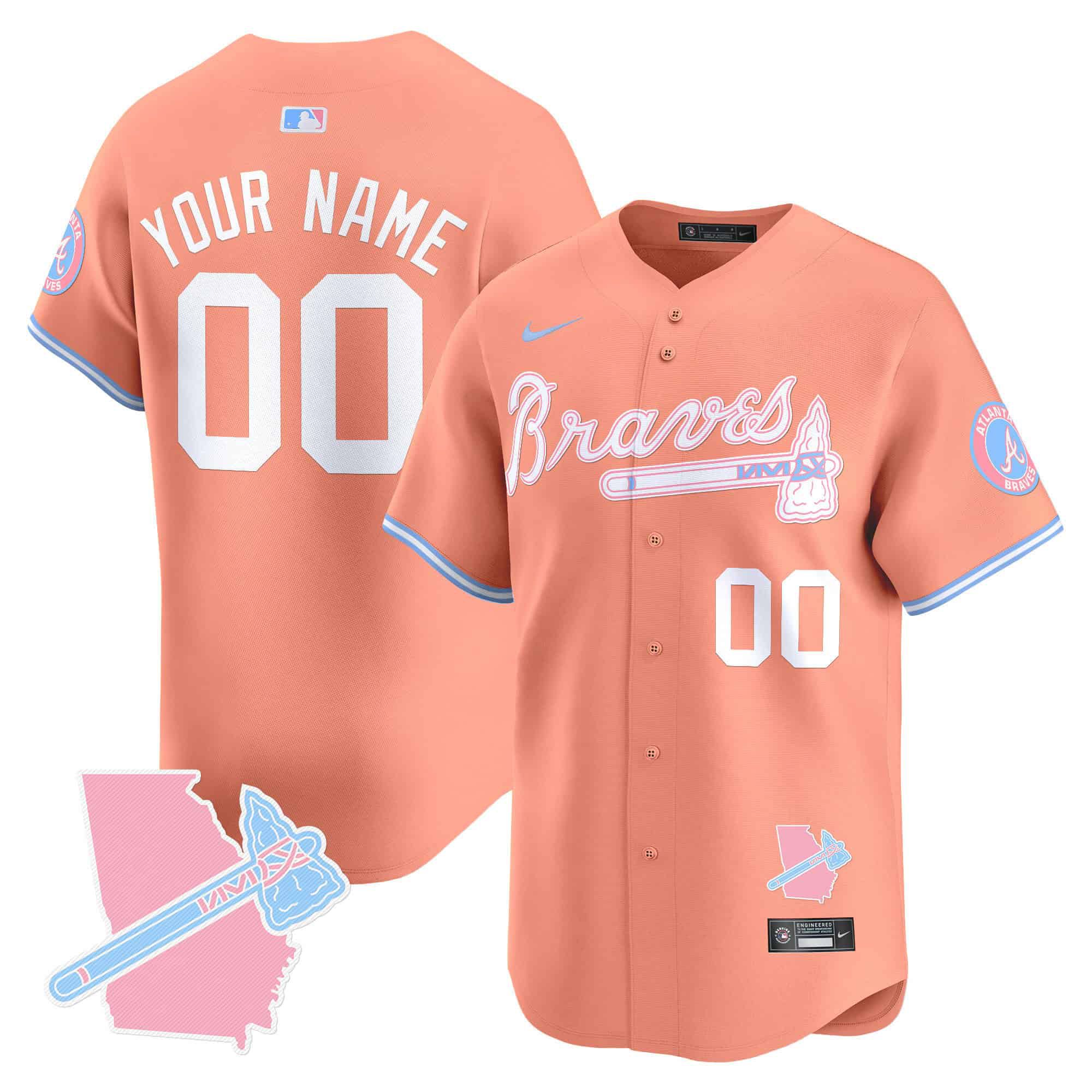 Men Atlanta Braves Orange 2024 Nike Bubblegum Pink Vapor Premier Limited Custom MLB Jersey